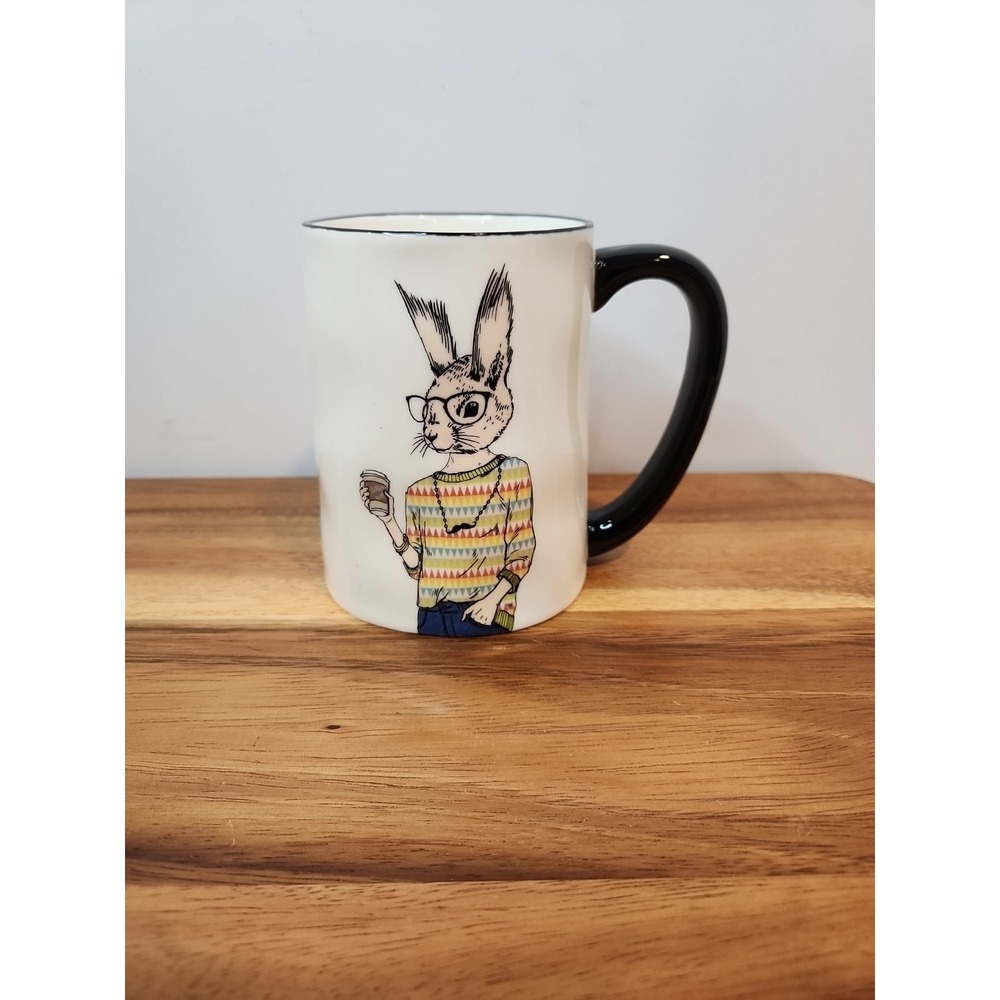 Hipster Animal Coffee Mugs NWOT Stoneware By Signature Rabbit As Woman - Picture 3 of 7